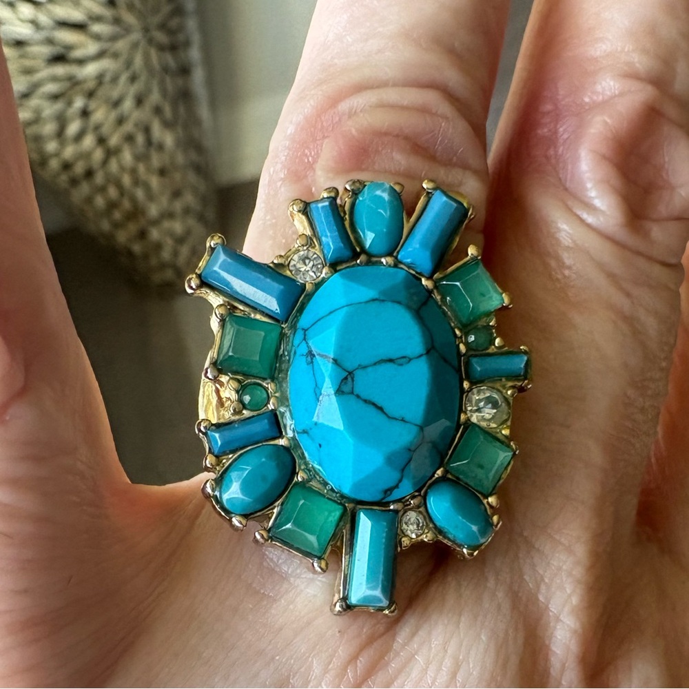 Turquoise and Gold Statement Ring